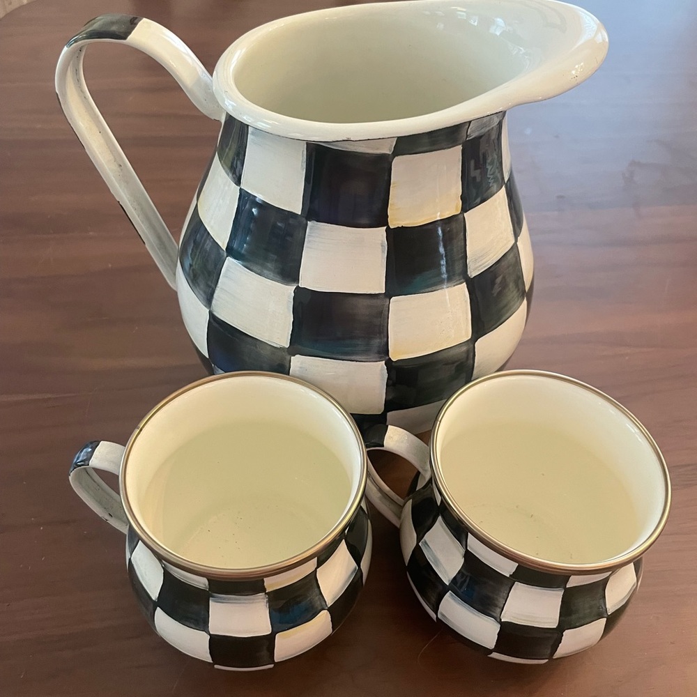 Mackenzie Childs enamel Courtly Check set